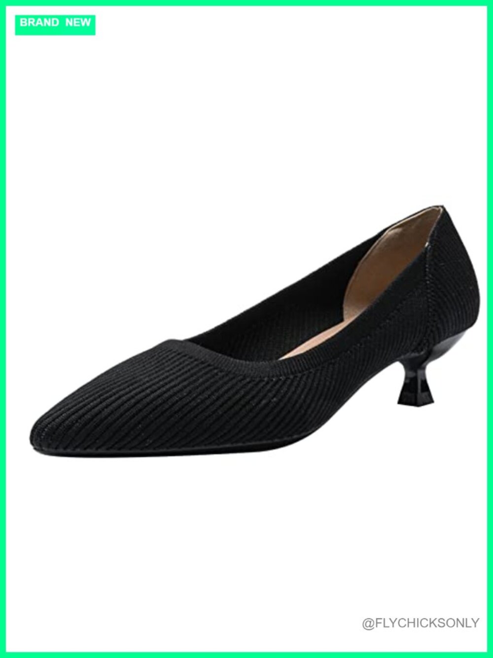 Kitten Heels Pointed Toe Knit Slip On Pumps Comfortable Dress Shoes